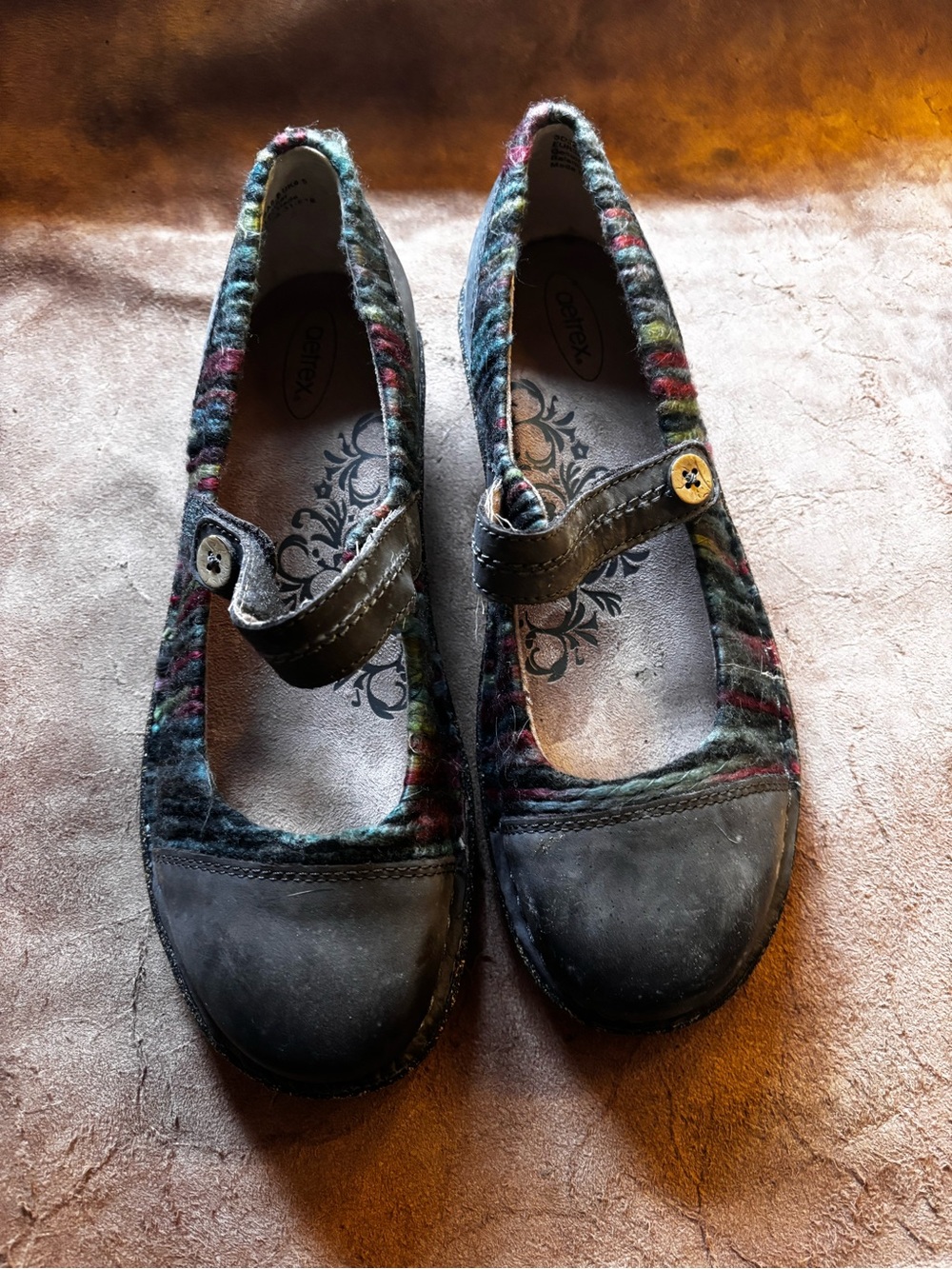 Aetrex Multicolor Wool and Black Leather Mary Jane Flats